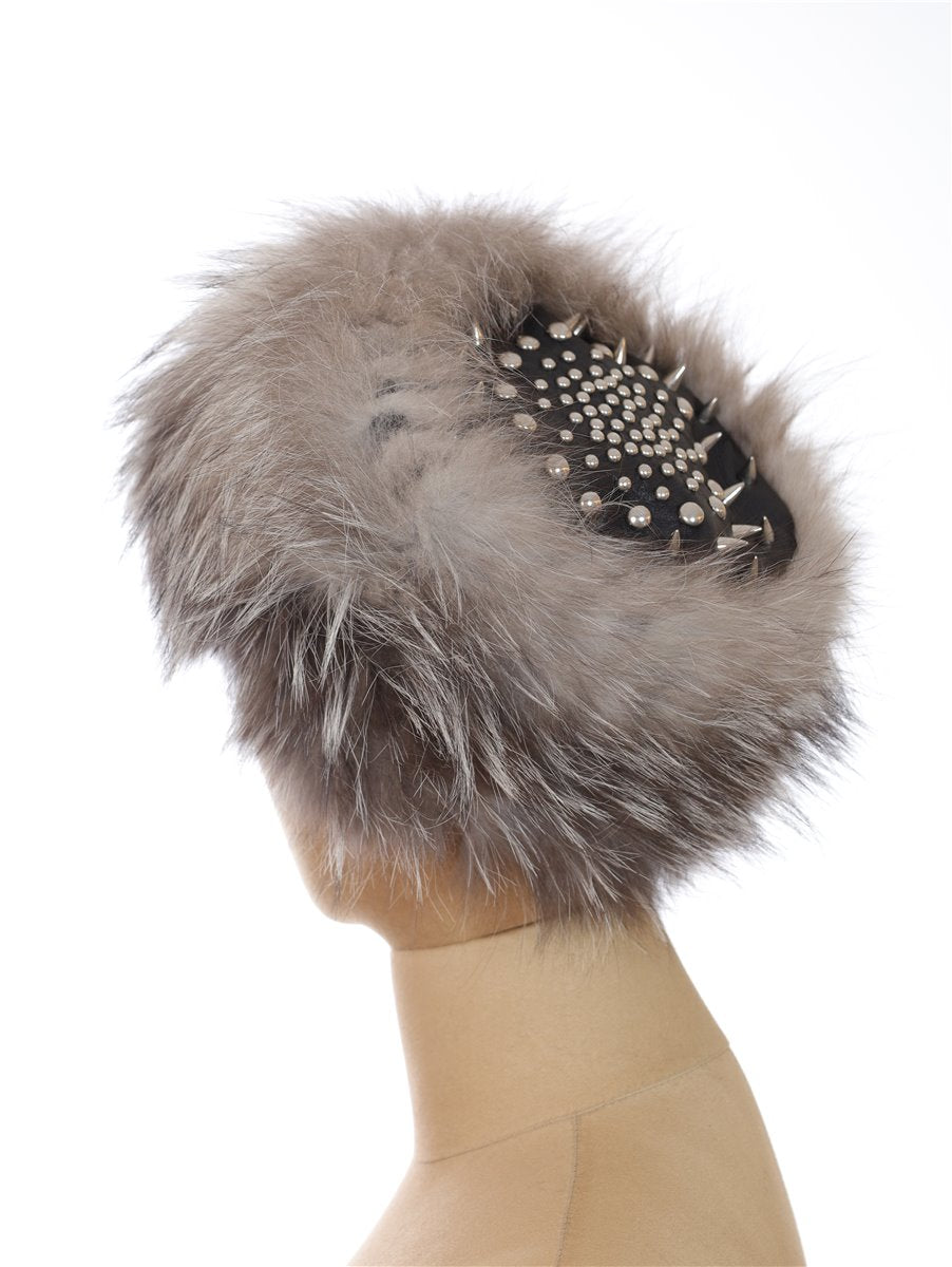 Fur hat with rivets real fur Finnraccoon