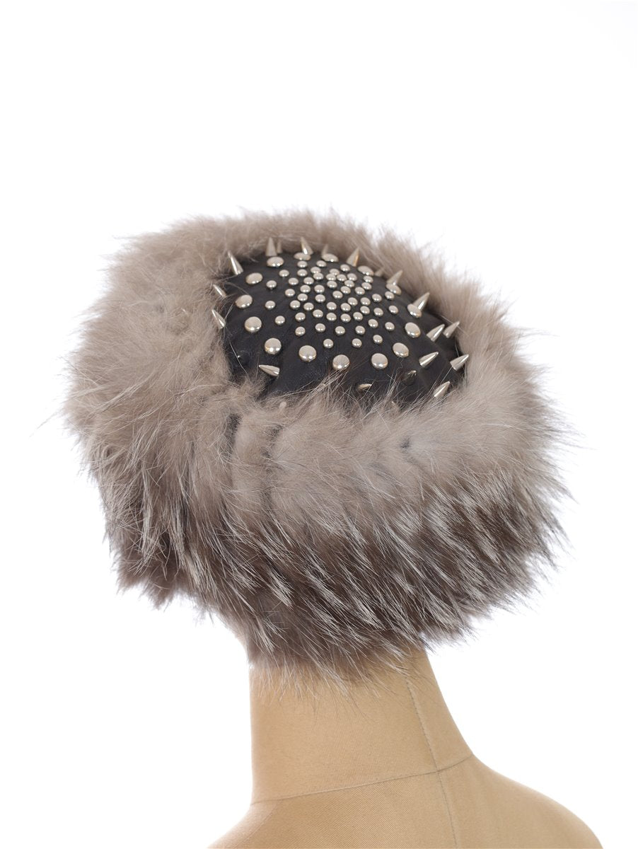 Fur hat with rivets real fur Finnraccoon