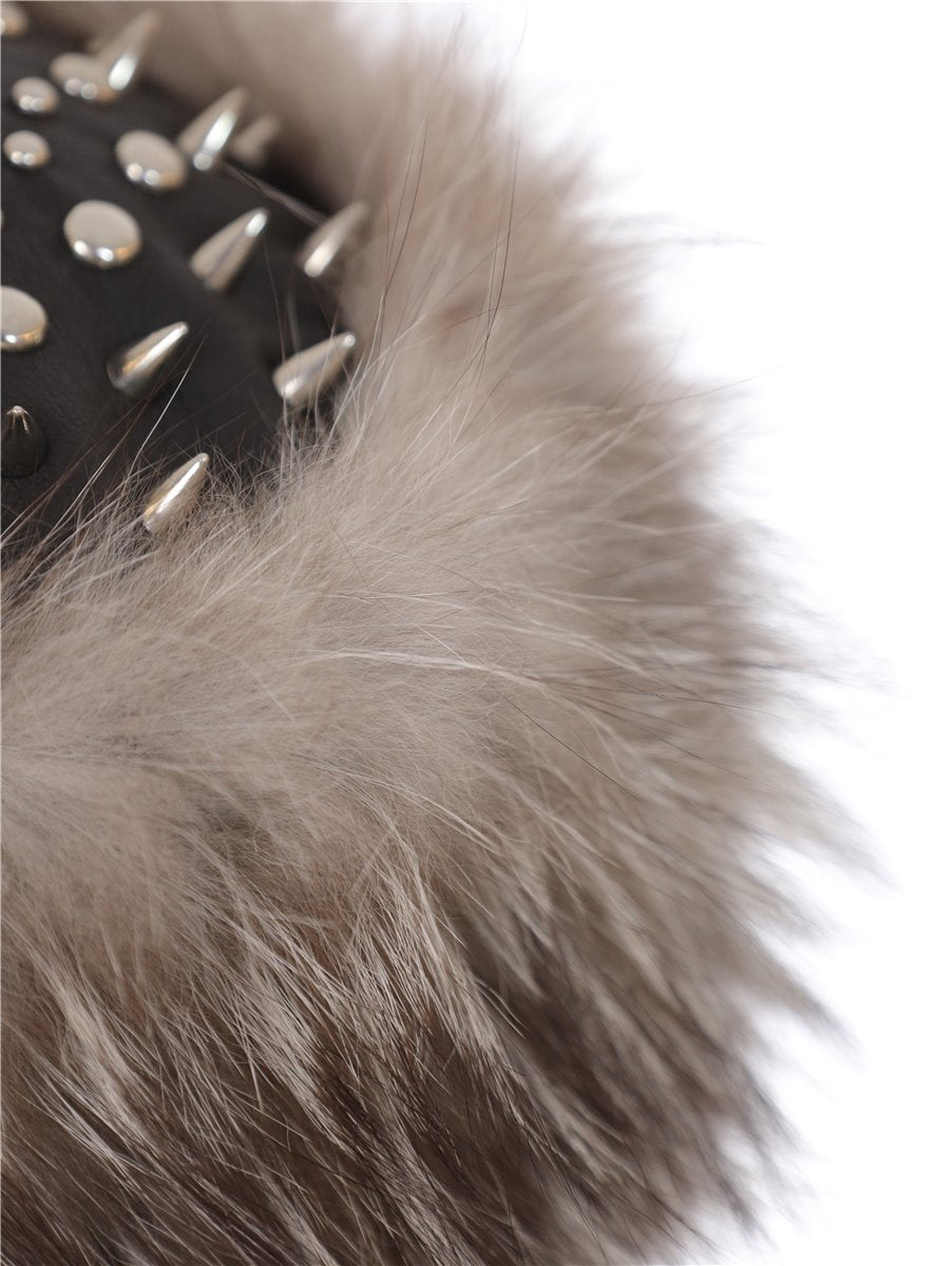 Fur hat with rivets real fur Finnraccoon