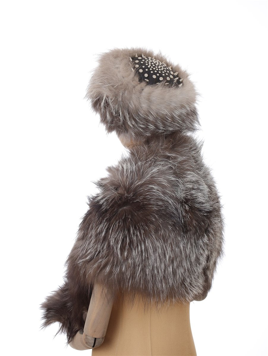 Fur hat with rivets real fur Finnraccoon