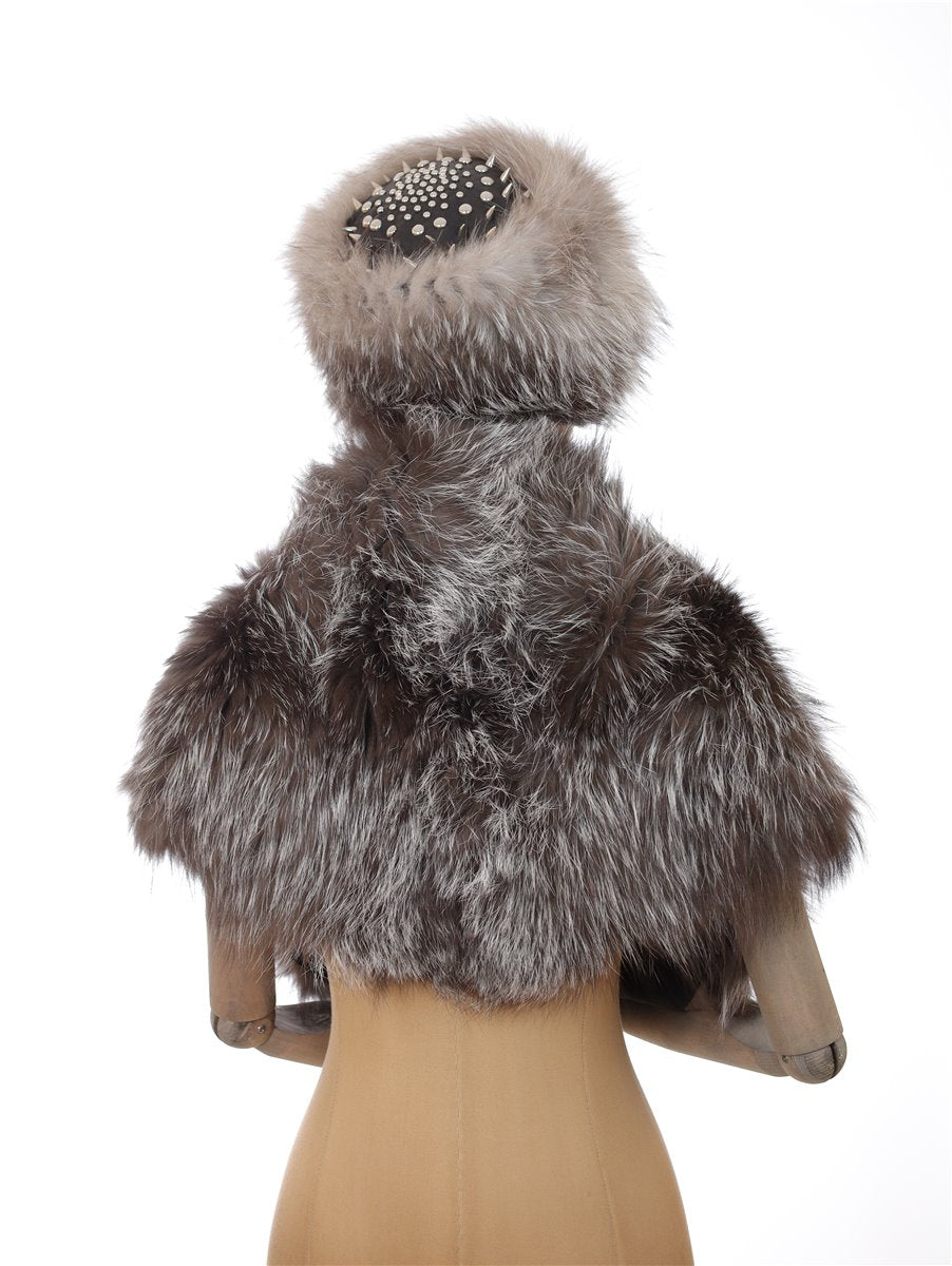 Fur hat with rivets real fur Finnraccoon