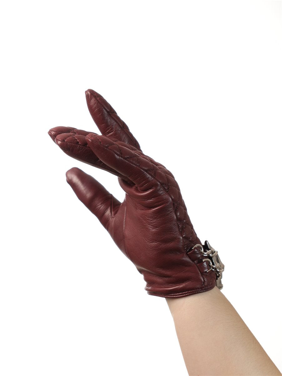 PHILIPP PLEIN leather gloves size. 8.5 wine red